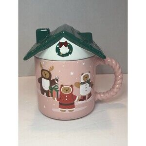 Starbucks Christmas Holiday 2025 Pink Gingerbread House Bear Mug Green Roof NEW